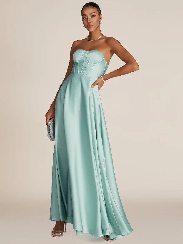 Strapless Bustier Satin Gown