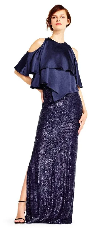 Aidan Mattox MD1E201424 Jewel Neck Popover Sequined Gown - 1 pc Twilight in Size 10 Available