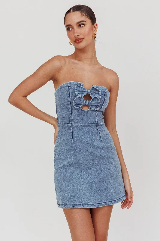 All For You Strapless Mini Dress Blue Denim