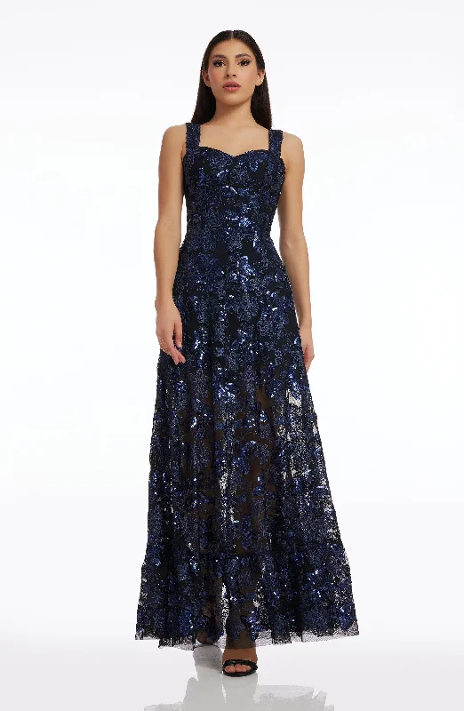 Anabel Sequin Embroidered Gown