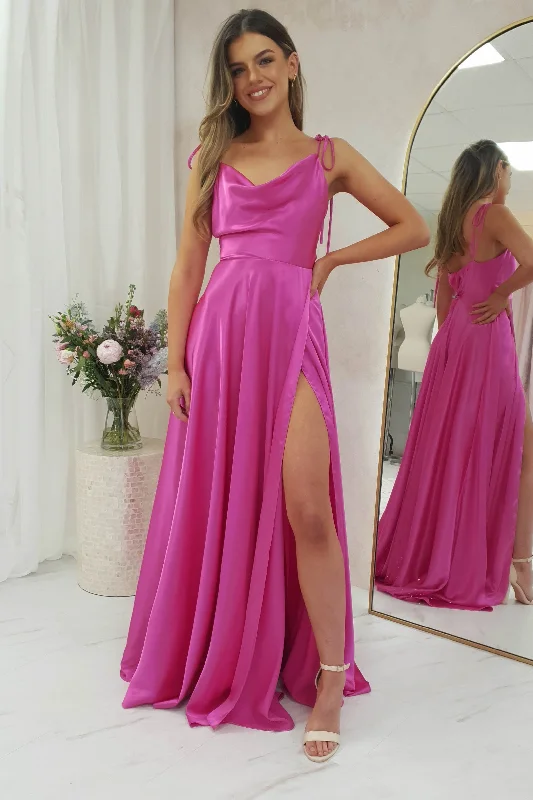 Anna Cowl Neckline Gown | Hot Pink