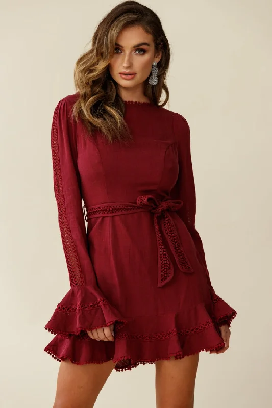 Aspley Flare Cuff Waist Tie Dress Antique Rose