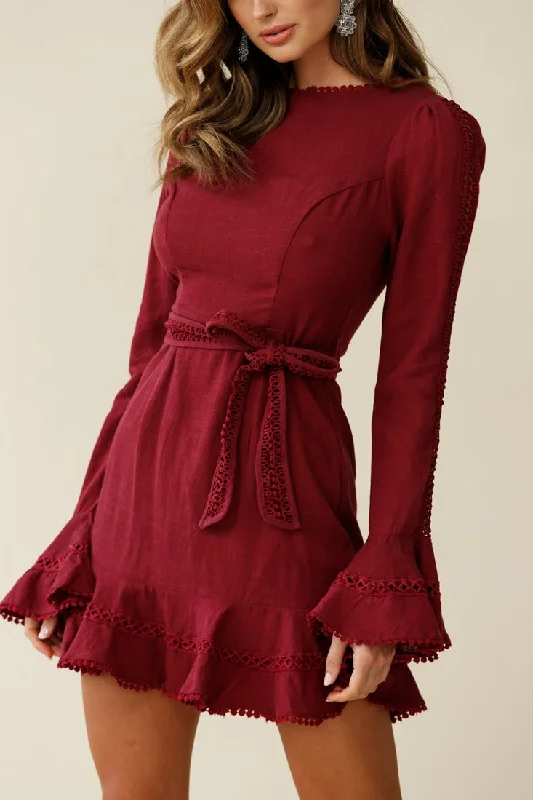 Aspley Flare Cuff Waist Tie Dress Antique Rose