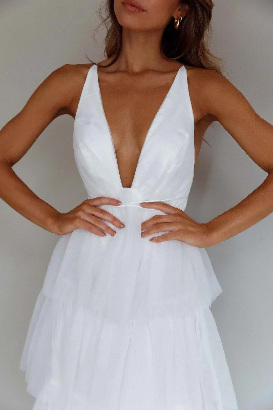 Auguste Tiered Frill Midi Dress White