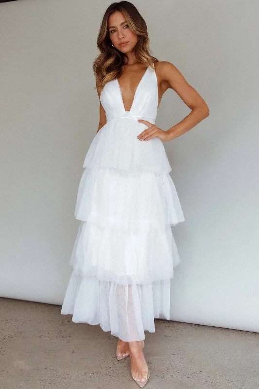 Auguste Tiered Frill Midi Dress White