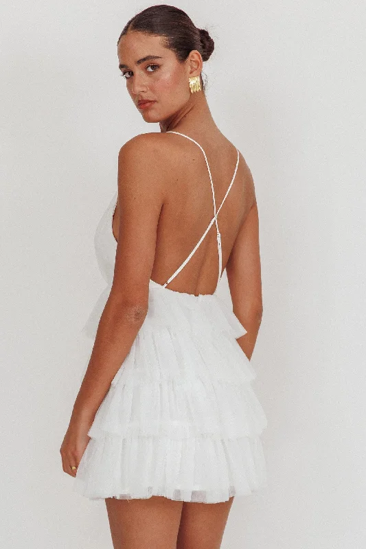 Auguste Tiered Ruffle Tulle Mini Dress White