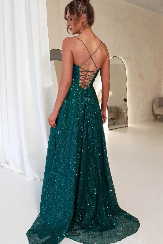 Aurora Corset Glitter Gown | Emerald Green