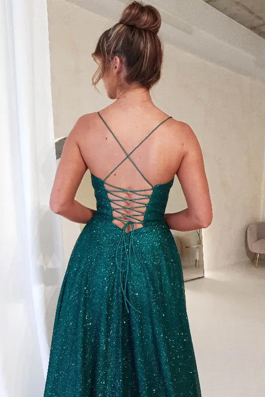 Aurora Corset Glitter Gown | Emerald Green