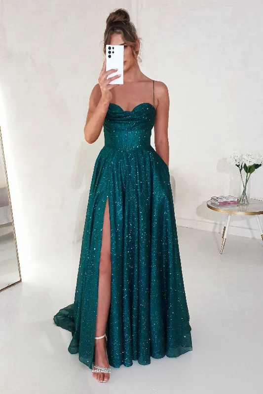 Aurora Corset Glitter Gown | Emerald Green