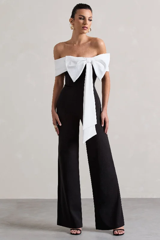 Bower | Black Bardot Straight-Leg Jumpsuit With Bow