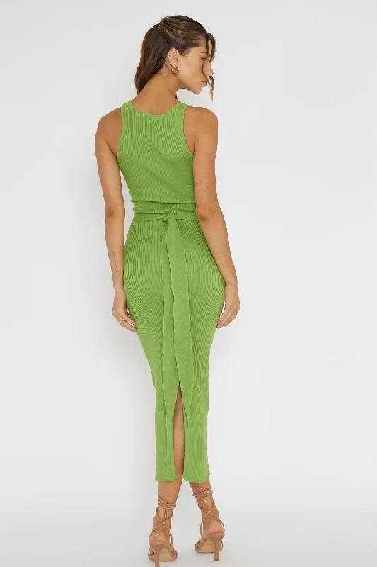 Charmed Me Ribbed Knit Midi Dress Green