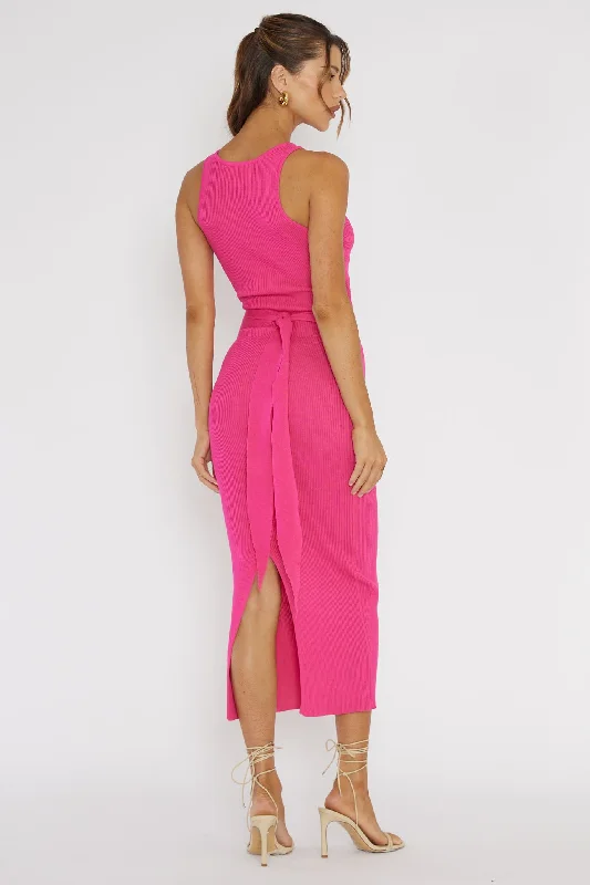 Charmed Me Ribbed Knit Midi Dress Hot Pink