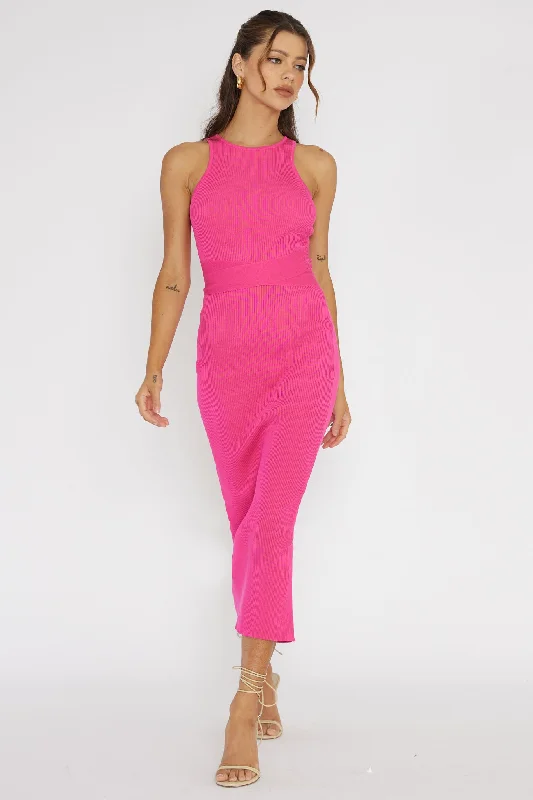 Charmed Me Ribbed Knit Midi Dress Hot Pink