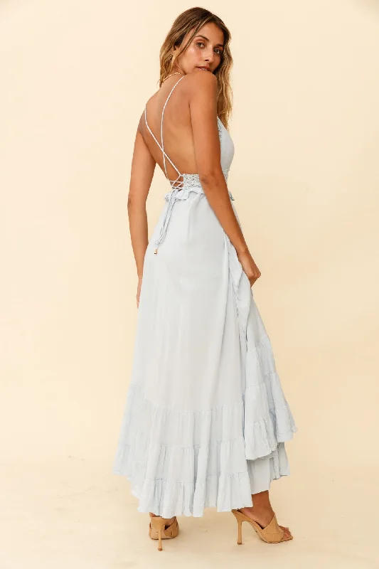 Desert Rose Crochet Tie-Up Back Maxi Dress Ice Blue