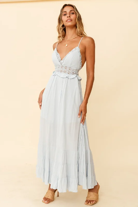 Desert Rose Crochet Tie-Up Back Maxi Dress Ice Blue