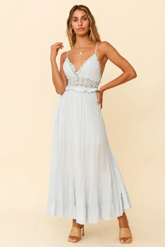 Desert Rose Crochet Tie-Up Back Maxi Dress Ice Blue