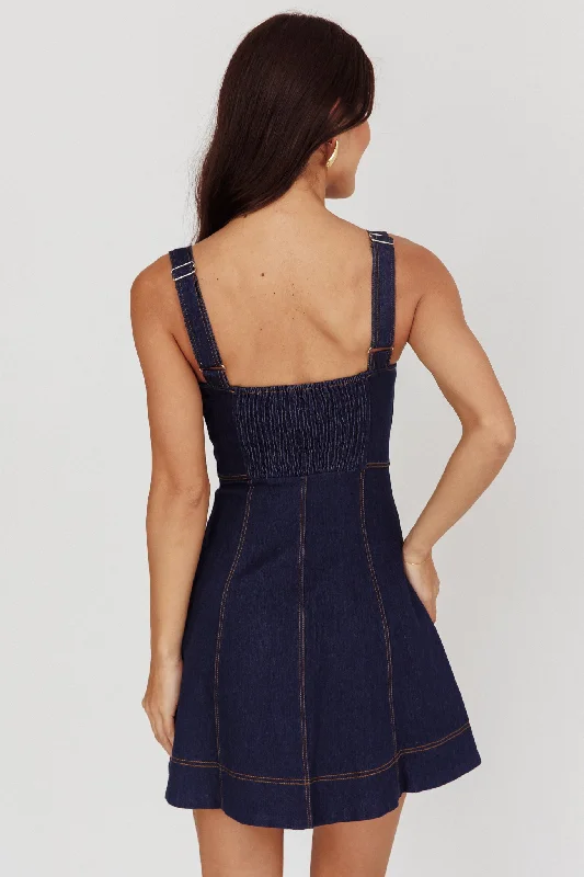 Erza A-line Mini Dress Blue Denim