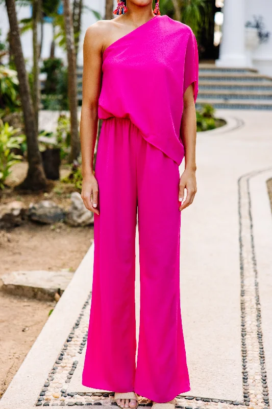 Fab Opportunities Fuchsia Pink One Shoulder Jumpsuit