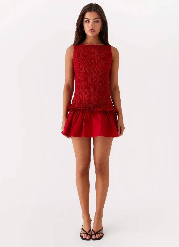 Garden Kisses Shirred Mini Dress - Red