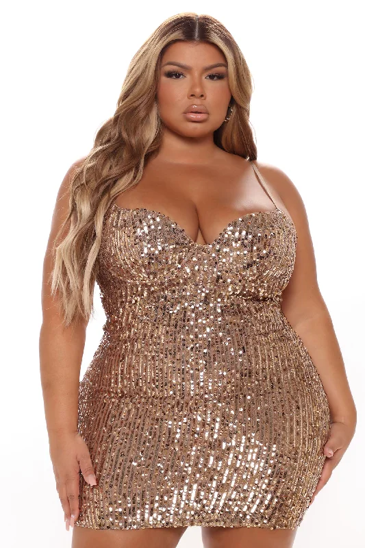 Getting The Vibe Sequin Mini Dress - Bronze