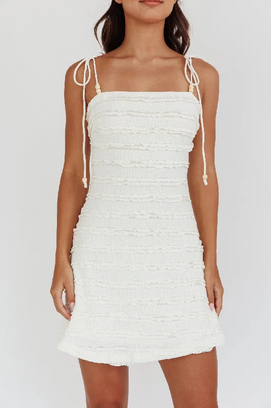 Gracey Frill Tied Shoulder Mini Dress Cream