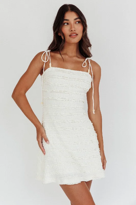 Gracey Frill Tied Shoulder Mini Dress Cream