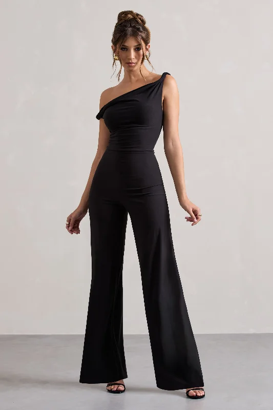 Hayes | Black Twisted Asymmetric Wide-Leg Jumpsuit