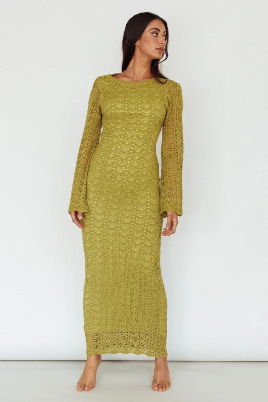 Hyland Open Back Crochet Maxi Dress Olive