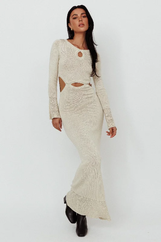 Java Long Sleeve Cut-Out Knit Maxi Dress Coconut