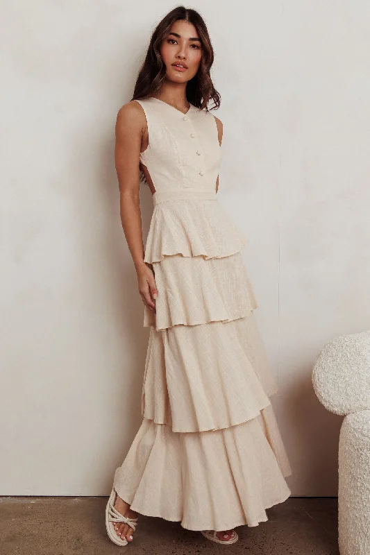 Just Perfect Tiered Ruffle Maxi Dress Oat