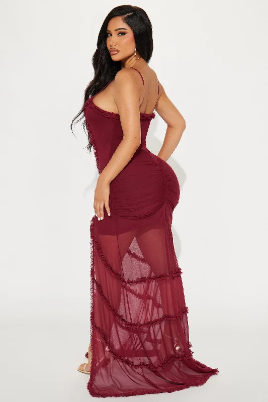 Kiana Mesh Maxi Dress - Wine