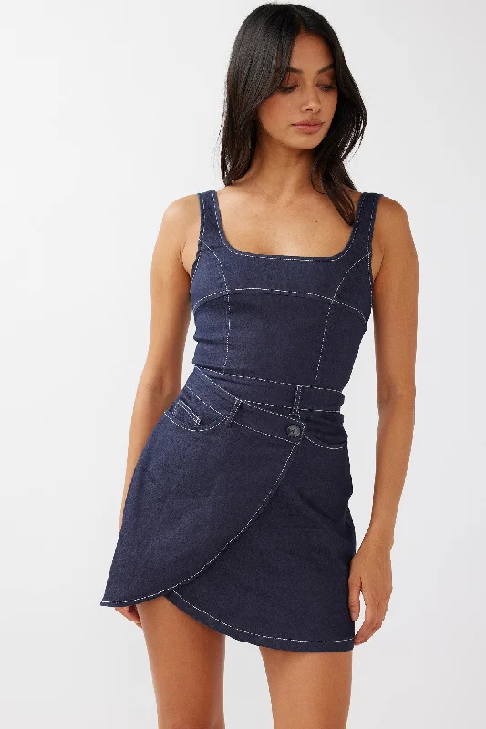 Killara Pocket Wrap Mini Dress Indigo