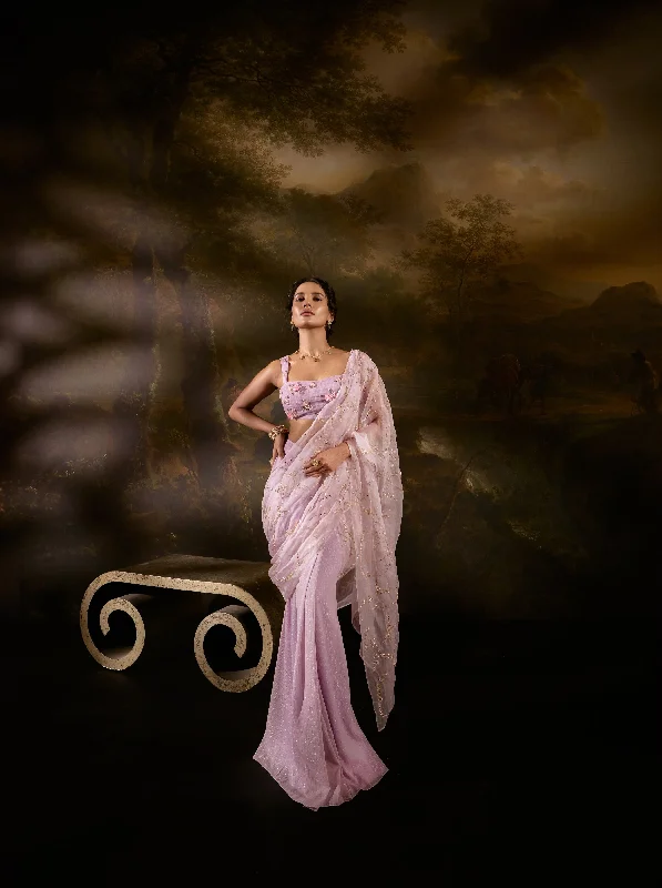 Heer Lavender Embroidered Pre-Draped Saree