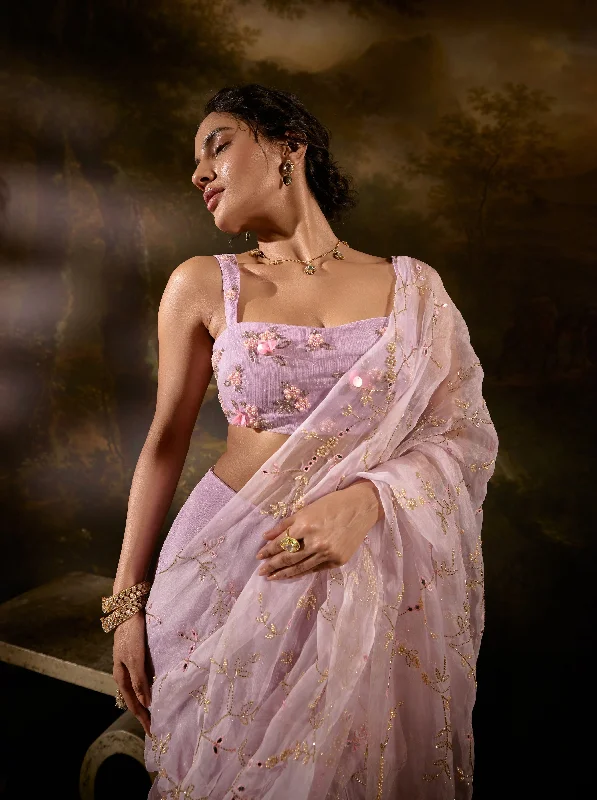 Heer Lavender Embroidered Pre-Draped Saree