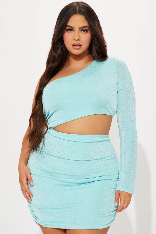 Megan One Shoulder Slinky Mini Dress - Aqua