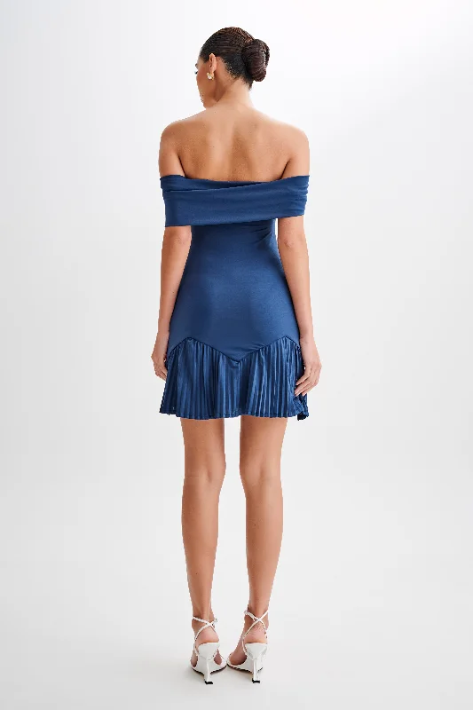 Melina Slinky Off Shoulder Mini Dress - Navy