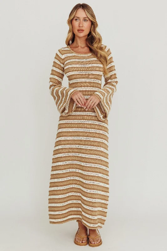 Meredith Long Sleeve Cut-Out Maxi Dress Chocolate