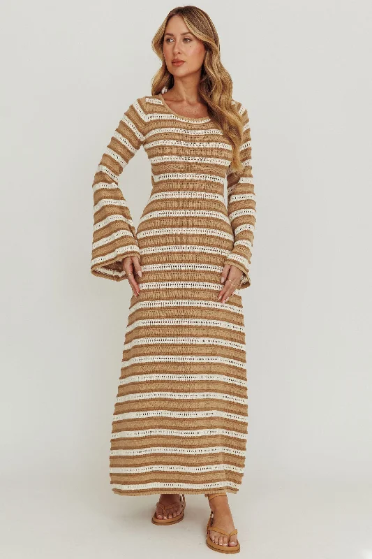 Meredith Long Sleeve Cut-Out Maxi Dress Chocolate