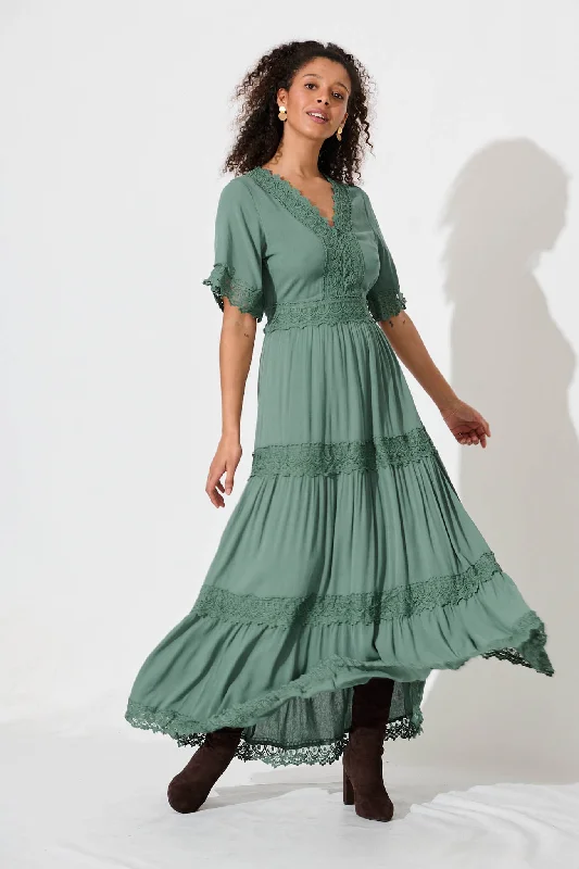 Mona Maxi Dress In Dark Sage Green