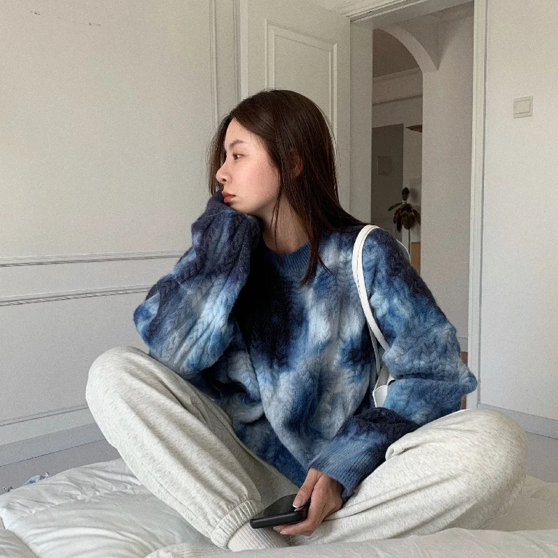 Flytonn-Korean style, Casual fashion, INS dressing, Lazy style, Graduation gift 
NO. 1079 OVERSIZED TIE DYE SWEATER