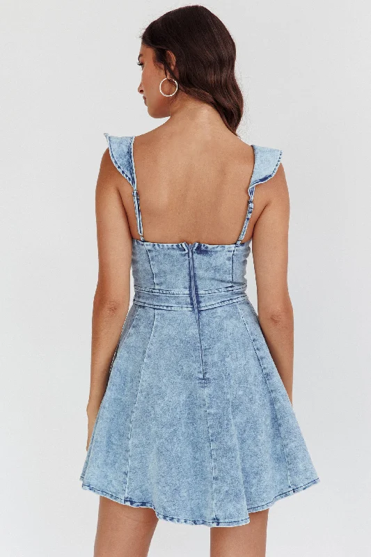 Nola Ruffle Strap Mini Dress Light Denim