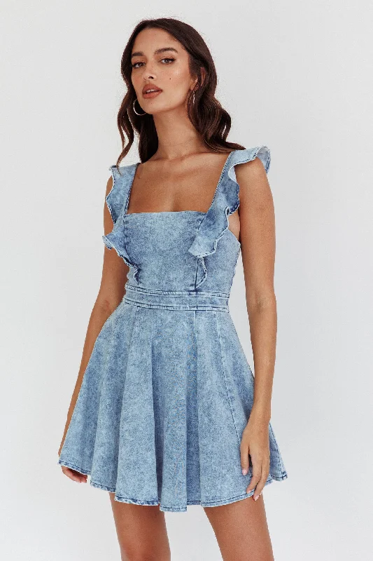 Nola Ruffle Strap Mini Dress Light Denim