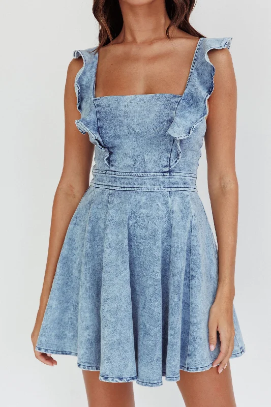 Nola Ruffle Strap Mini Dress Light Denim