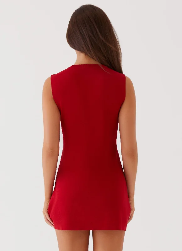 Not One Time Knit Mini Dress - Red