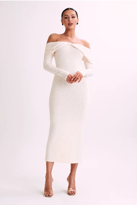 Odyssey Off Shoulder Knit Maxi Dress - Ivory