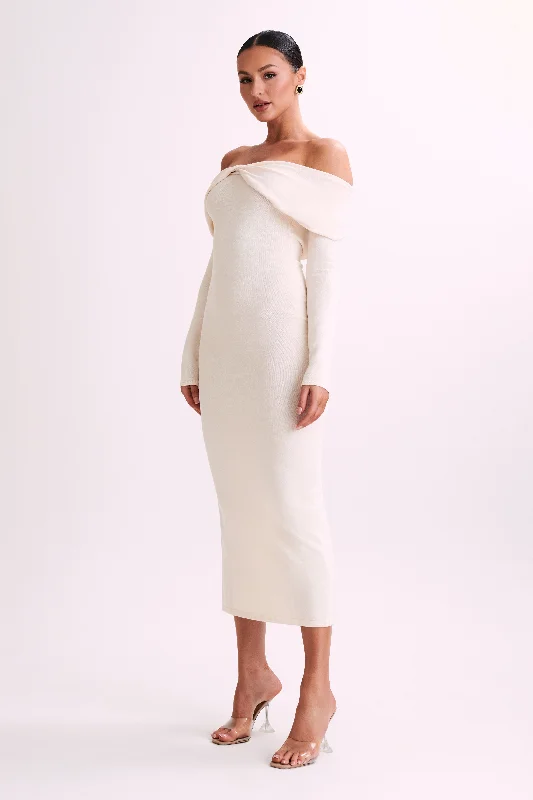 Odyssey Off Shoulder Knit Maxi Dress - Ivory