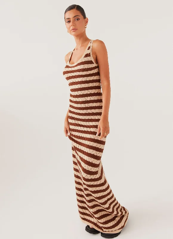 Off The Record Knit Maxi Dress - Cinnamon Stripe