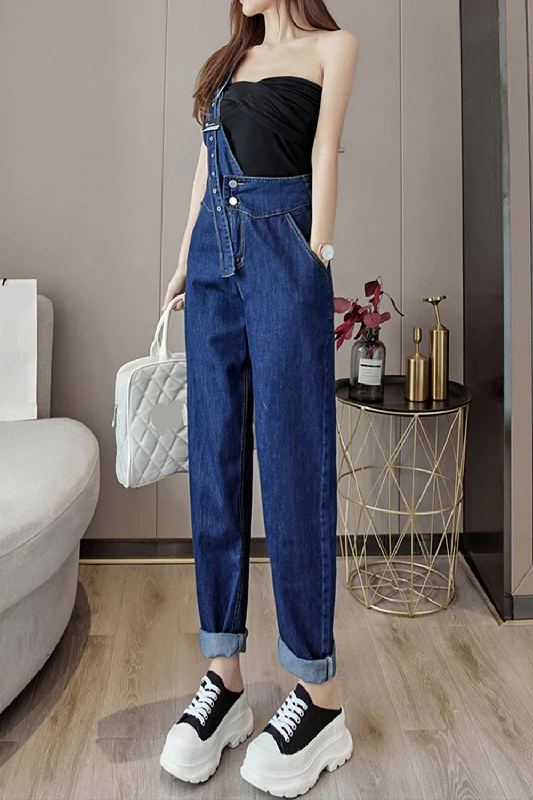 Flytonn-Graduation gift, dressing for the Coachella Valley Music Festival,One Shoulder Design Casual Denim Jumpsuits