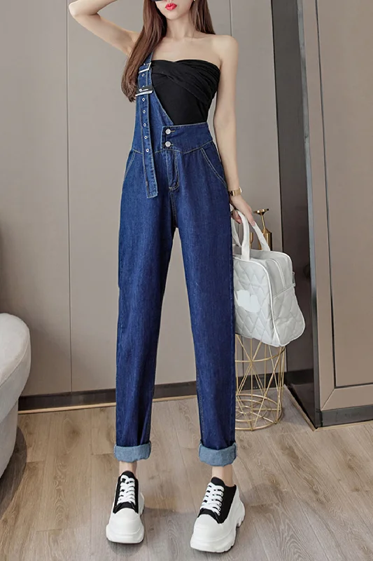 Flytonn-Graduation gift, dressing for the Coachella Valley Music Festival,One Shoulder Design Casual Denim Jumpsuits