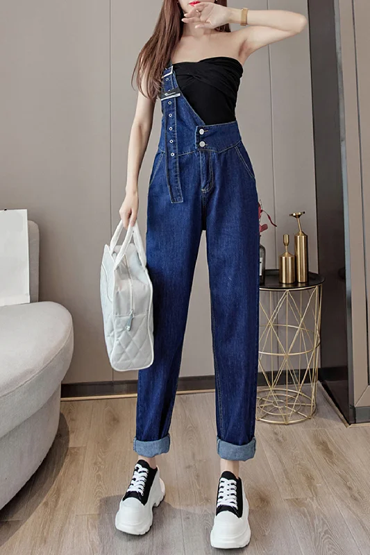 Flytonn-Graduation gift, dressing for the Coachella Valley Music Festival,One Shoulder Design Casual Denim Jumpsuits